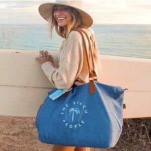 THE BEACH PEOPLE WASHED INDIGO CANVAS LARGE TOTE THE GOLD COAST WEEKENDER WOMEN